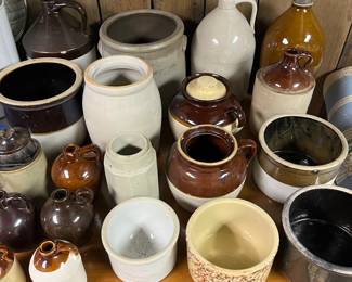Large selection of crocks and stoneware (much more than shown here — see photos that follow).