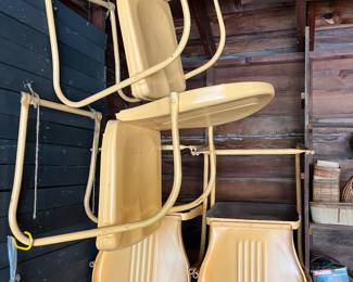 Four vintage retro outdoor/patio chairs, painted peach/orange.