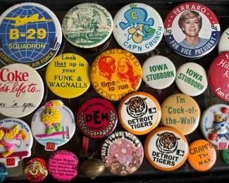 Vintage buttons/pinbacks.