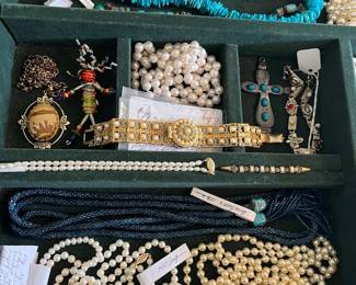 Excellent selection of vintage jewelry, including many unusual pieces, sterling silver, signed/designer costume, and more.