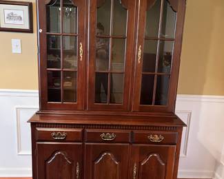 #1	Solid Cherry China Cabinet. 2 glass shelves (top), 2 drawer, 2 door, 1 shelf (bottom). 48”x18”x75”. *YOU MOVE*	 $ 225.00 																							