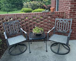 #92	Bouncer/Swivel Aluminum Outdoor Chairs + Outdoor Side Table	 $ 150.00 																							