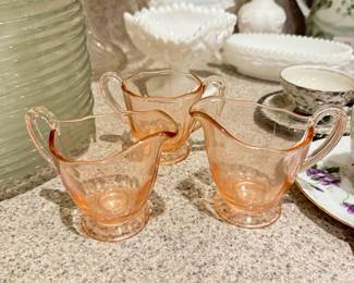 #68	Fostoria Depression Fairfax Pink Rose Glass Mini Cream + Sugar set	 $ 20.00 																							