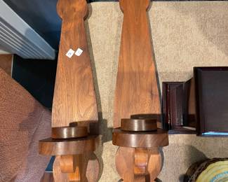 #104	Wood Hand Carved Wall Candle Holders	 $ 15.00 																							