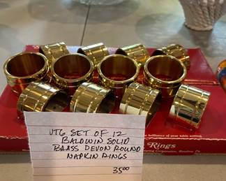 #98	Vintage set of 12 Baldwin Solid Brass Devon Round Napkin Rings	 $ 35.00 																							