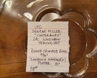 #85	Vintage Duncan Miller "Canterbury" 2pc Luncheon Serving Set - Bowl + Handled Platter	 $ 38.00 																							