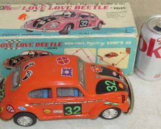 1960's Battery Operated Love Beetle Volks Toy Car w/Box
