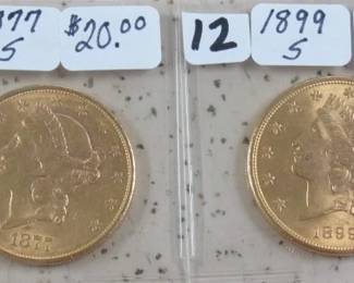 1877-S & 1899-S Gold $20.00 Coins