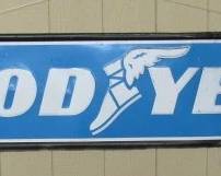 1986 Metal Embossed Self Framed Good Year Tires Sign 18" x 96"