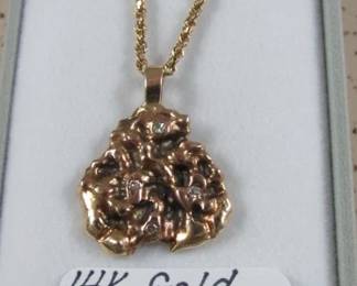 14K Gold Nugget Necklace w/Diamonds