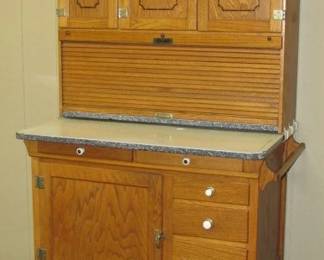 Oak Hoosier Kitchen Cabinet (Has Glass Spice Jars Inside)