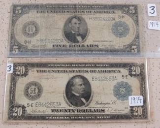 1914 $5.00 & 1914 $20.00 Federal Reserve Notes
