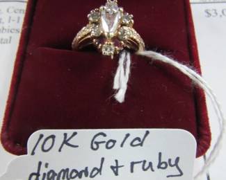 10K Gold, Diamond & Ruby Ring