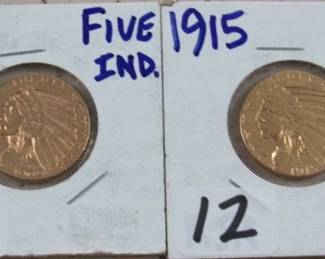 1909 & 1915 Gold $5.00 Indian Head Coins