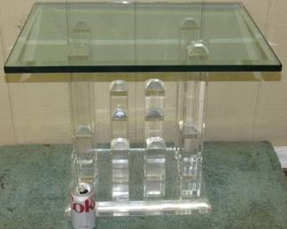 1970's Cityscape Lucite Base & Glass Top End Table by Van Teal