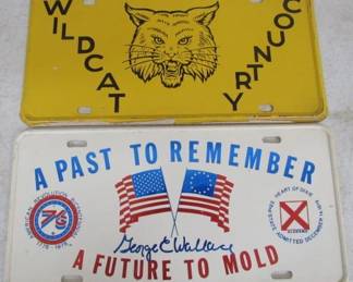 NOS Wildcat Country Booster License Plate & 1976 Alabama George Wallace Booster License Plate