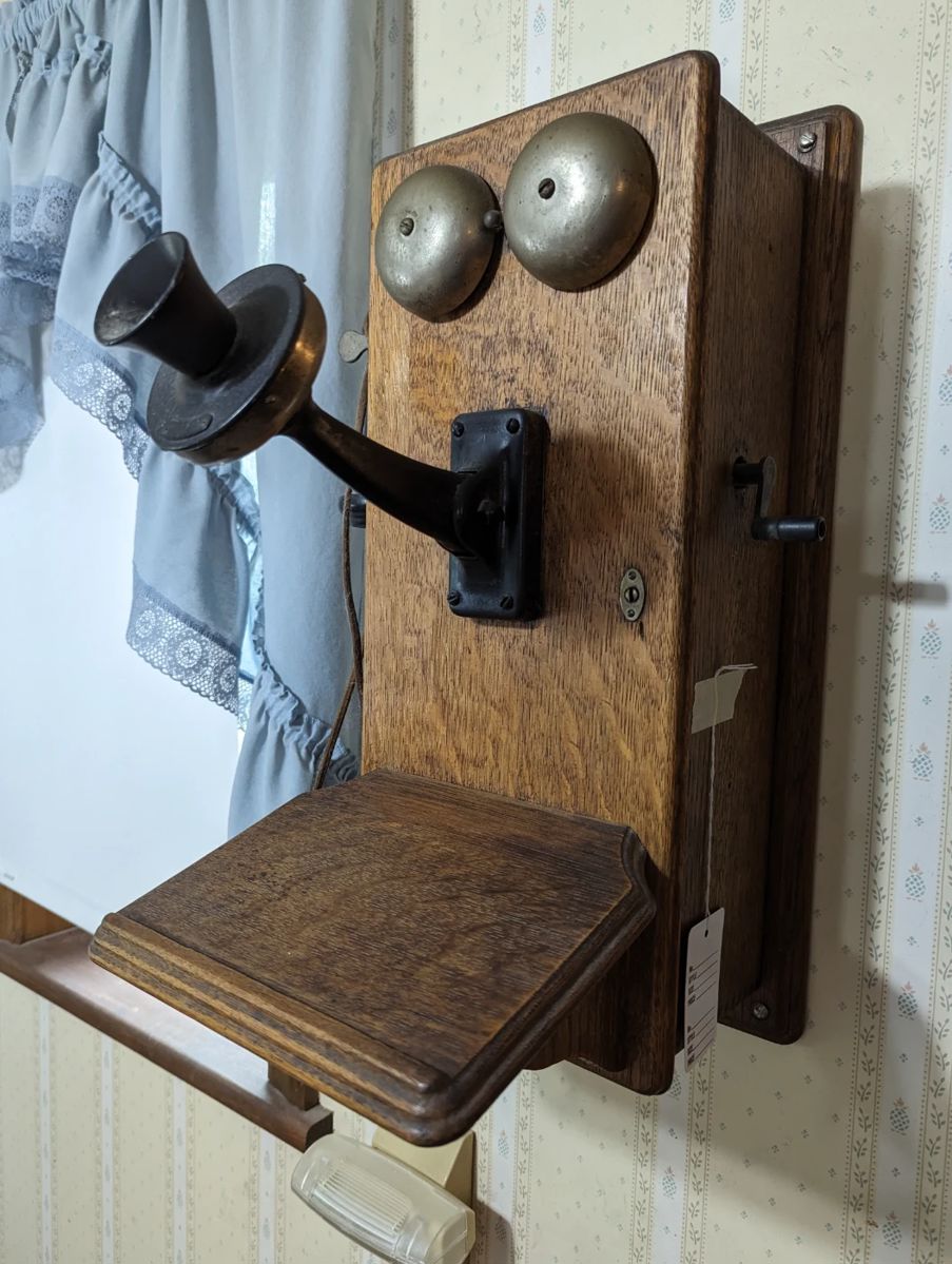 Antique oak phone with insides