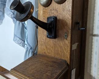 Antique oak phone with insides