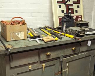 Amazing clock and wood cabinet...I forgot to get the masking tape off.. Some tools.