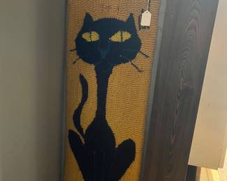 MCM black cat hook rug