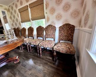 Antique upholstered dining chairs - set of 8, antique dining chairs upholstered in Ethan Allen fabric