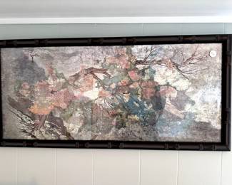 Asian print in faux bamboo frame