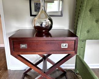 Campaign nightstand, George Kovacs mercury glass table lamp