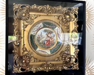 Antique gold gilded framed porcelain plate