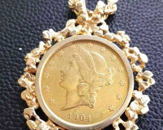 1904 Gold Liberty Coin Pendant Necklace