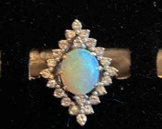 Art Deco Style Opal Diamond Ring