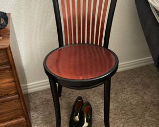 Rosewood side chair, black evening heels