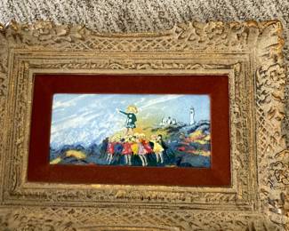 Original Enamel on copper painting - Lawerence Collection "Girls on Hill"