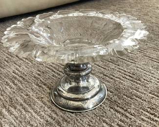 Frank M Whiting style carved glass dish with with silver base (2)