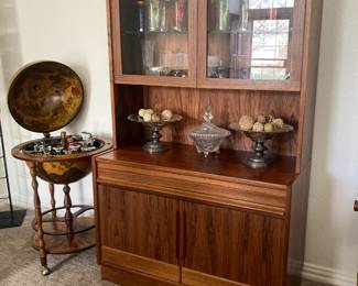 Mid Century Rosewood China Cabinet, Bar Globe