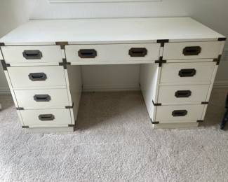 Vintage white desk with brass pulls