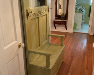 Mirrored entryway bench in a beautiful green finish