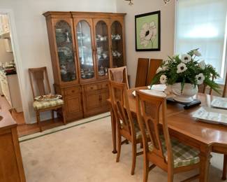 Mid-century dining set, 8 chairs, server and china cabinet