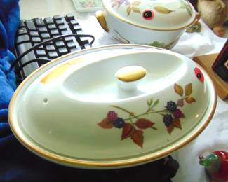 Royal Worchester covered casseroles, oval in the foreground and round in the background (items sold separately). 