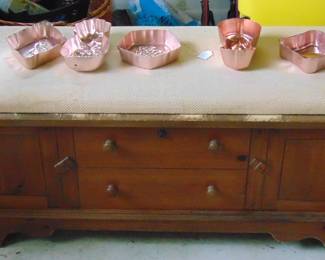 Blanket chest with false drawers, and Jello Moulds (items sold separately).