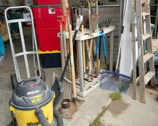 shop vac, lawn tools, ladder