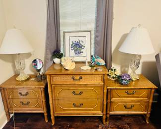 3 Drawer Chest and Night Stands, Home Decor, Crystal Lamps