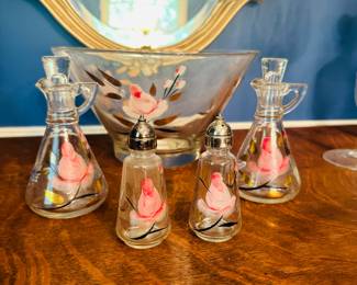 Hand Painted Glass Salad Set