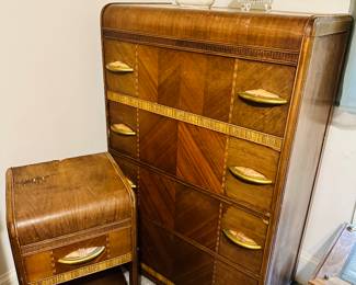 Vintage Four Drawer Chest of Drawers and Matching Night Stand