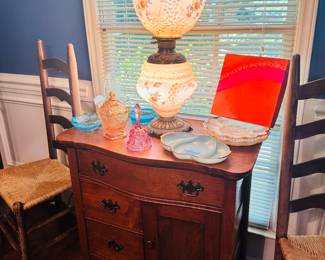 Gone With the Wind Double Belly Lamp, Vintage Glass Decor (Fenton, Fire King)