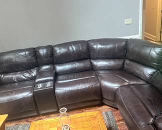 Brown Leather Reclining Sectional Sofa