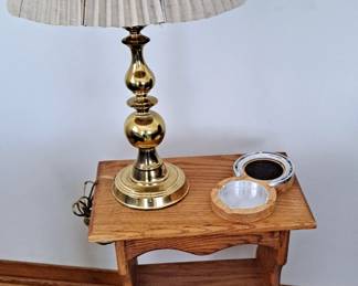 Oak Wood End Table with Two Shelves; Brass Lamp & Shade; and much more!