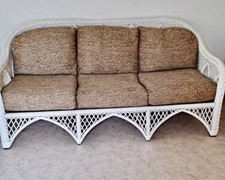 White Wicker Sofa with Cushions