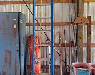 Snow Fencing; Almost New Extension Ladder; Locker/Cabinet; Yard Tools, etc.