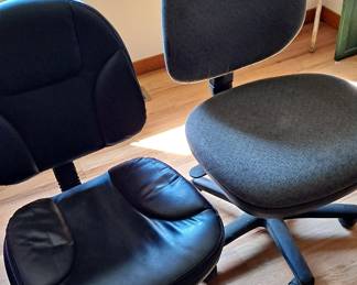 Pair of Wheeled Office Chairs -- Leather & Upholstery