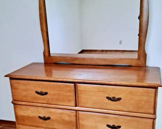 Six Drawer Maple Dresser with Long Mirror